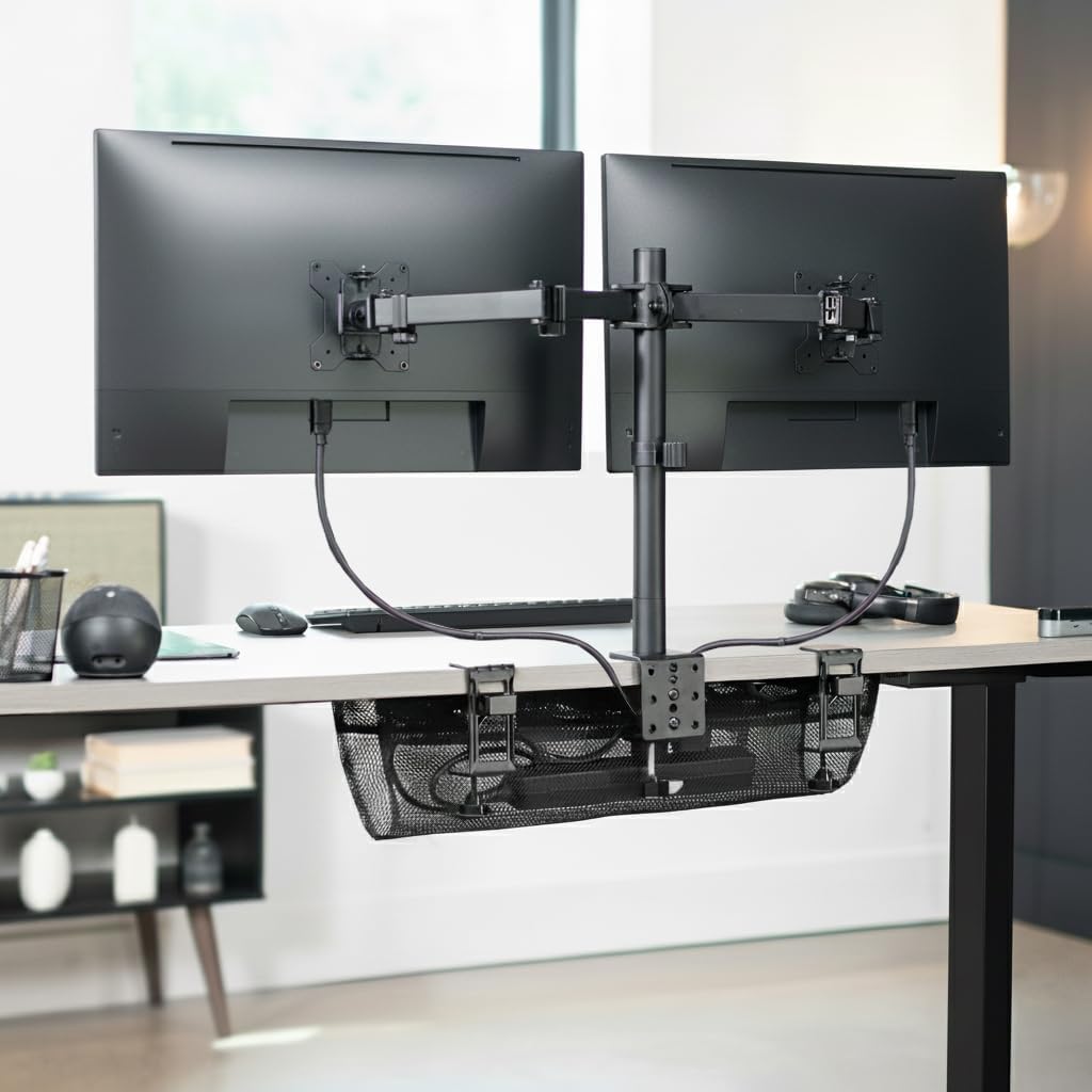 VIVO No Drill Clamp-on 36 inch Mesh Net Under Desk Cable Management Wire Organizer, Adjustable Home Office Standing Desk Cord Storage Sleeve, Black, DESK-AC36MH