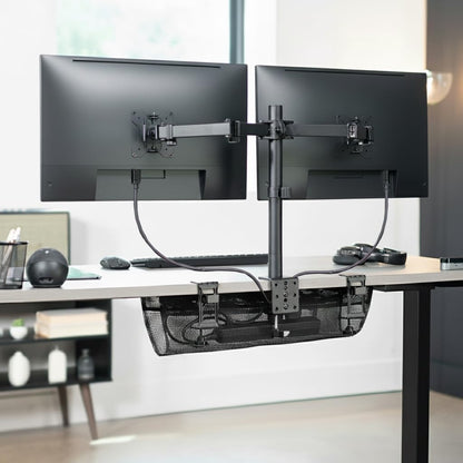 VIVO No Drill Clamp-on 36 inch Mesh Net Under Desk Cable Management Wire Organizer, Adjustable Home Office Standing Desk Cord Storage Sleeve, Black, DESK-AC36MH