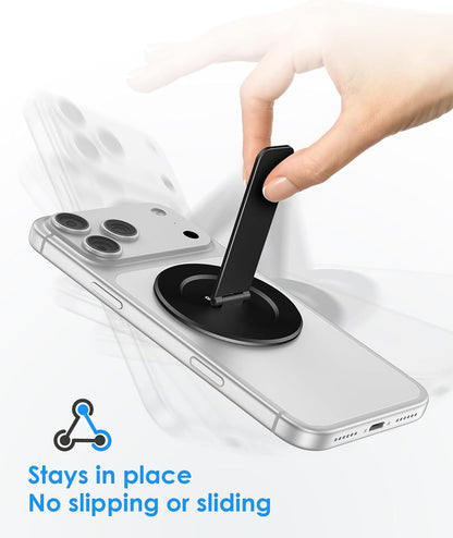 Magtame Double-Sided Magnetic Phone Stand Grip, Strong Magnetic Kickstand Desk Holder for Mag&Safe and Smartphone, Foldable Adjustable Design, Silver
