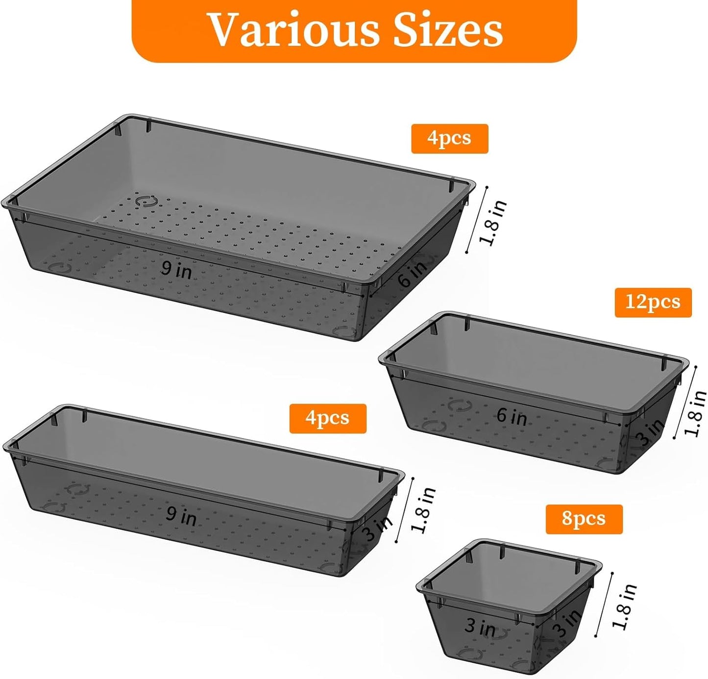 StorMiracle 32 PCS Clear Plastic Drawer Organizer Set, 4-Size vanity organizer Trays and Storage Bins for Makeup, Jewelry and Gadgets in Bedroom, Bathroom and Office, Clear