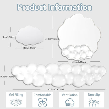 Gel Wrist Rest and Cloud Mouse Pad Support for Keyboard and Mouse - Ergonomic Pink Keyboard Wrist Pad Set for Typing Pain Relief/Computer/Laptop/Gaming/Home/Office (Cloud Shape, Gradient Blue Pink)