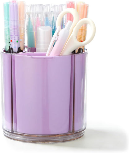 Comix 360° Rotating Pen Holder for Desk, Cute Pencil Holder Pen Organizer, Beige Acrylic Pencil Cup Caddy with 5 Slots for Home School Office Supplies