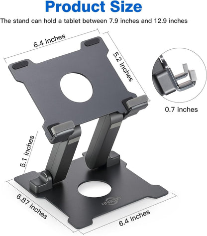 KABCON Quality Tablet Stand,Adjustable Foldable Eye-Level Aluminum Solid Up to 15-in Tablets Holder for Microsoft Surface Series Tablets,iPad Series,Samsung Galaxy Tabs,Amazon Kindle Fire,Etc.Silver