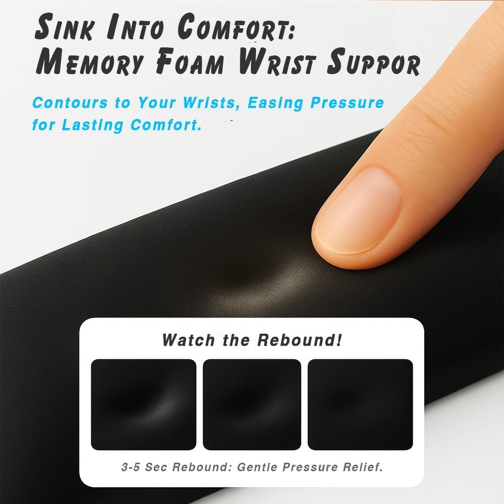 Ergonomic Wrist Rest Set for Keyboard and Mouse | Cooling Gel & Slow-Rebound Memory Foam Palm Support Pad | Luxe Leather, Minimalist, Non-Slip PU Base for Office, Laptop & Gaming (03White)