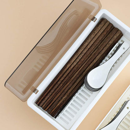 Transparent Flatware Tray Kitchen Drawer Organizer With Lid - Plastic Kitchen Cutlery Tray and Utensil Silverware Storage Container with Cover - Dinnerware Holder for Spoons Forks Knives