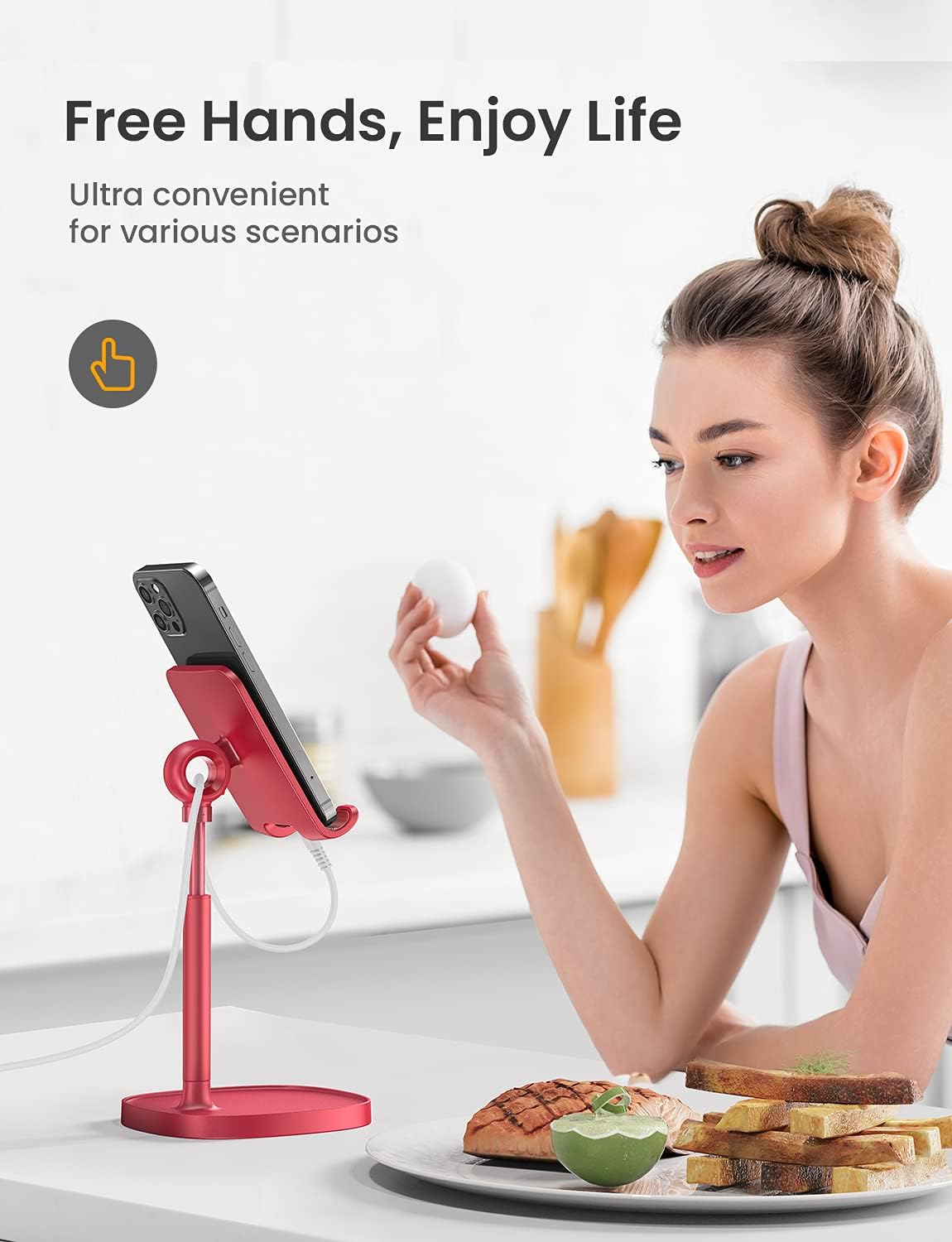 LISEN Cell Phone Stand Phone Holder for Desk Office Decor, Office Desk Accessories Women PC Gaming Essentials iPhone Stand Gadgets Men Gifts for Mom Fit OtterBox Case Switch iPad Air Tablet 4-10 in