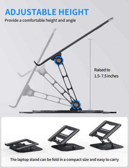 AOEVI Adjustable Computer Stand with 360 Rotating Base, Ergonimic Foldable Laptop Riser for Desk Compatible with MacBook Pro/Air Notebook up to 16 Inches, Silver