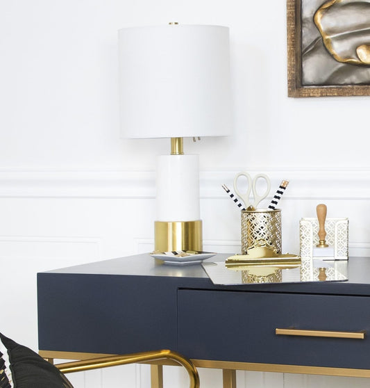 BLU MONACO Gold Pen Holder for Desk - Gold Pen & Pencil Cup - Brush Holder with Metal Circular Design