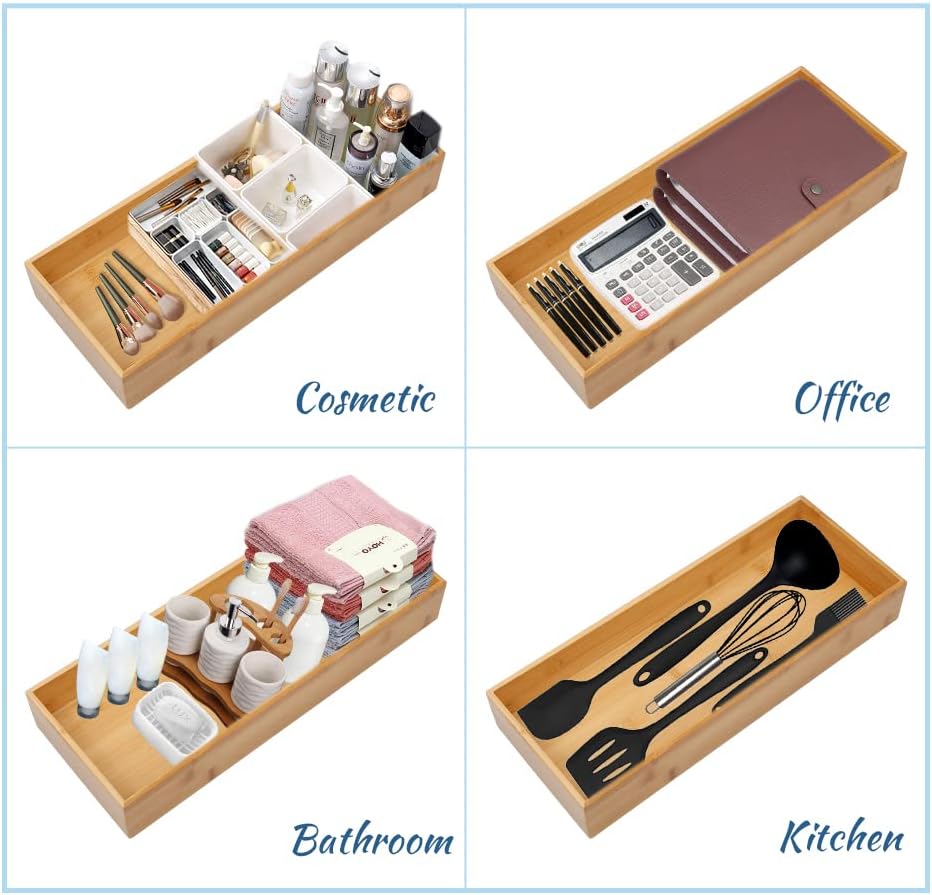 PRATIQUE Bamboo Drawer Organizer - Kitchen Utensil Organizer Silverware Tray Cutlery Holder，Office Desk Supplies and Accessories (8.9x5.9x2.6 inch)