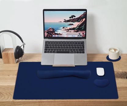 4-in-1 Large Gaming Mouse Pad, Keyboard Wrist Rest Pad & Wrist Support Mousepad Set, Extended Desk Pad Waterproof Desk Mat for Home Office Study Game-Black