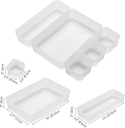 Poeland 5 Pcs Drawer Organizer Tray Storage Box for Bedroom Nightstand Drawer Dresser Bathroom Kitchen Drawer, Frosted