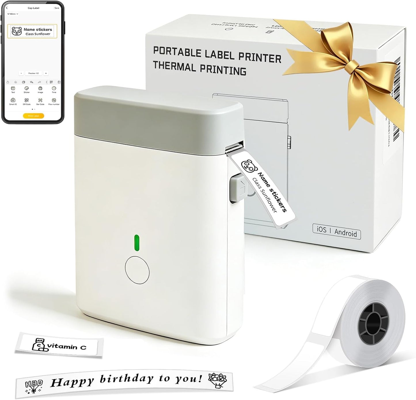 ORGBRO Label Maker Machine with Tape, X1 Portable Bluetooth Mini Label Printer, Support Pre-Cut & Continuous Label, Wireless Small Label Makers with Versatile App for School Home Office Organization