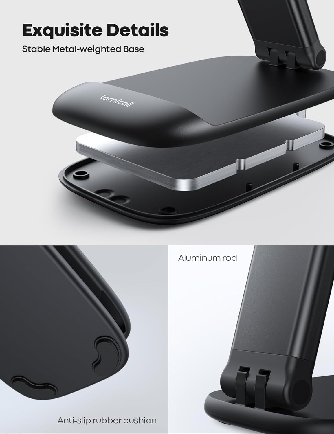 Lamicall Cell Phone Stand for Desk - [Height Adjustable] Foldable Mobile Phone Holder, Portable Stand for iPhone 17 16 15 14 13 12 11 Pro Max Plus Air, Galaxy S25, Office Gift Mothers Day Accessories