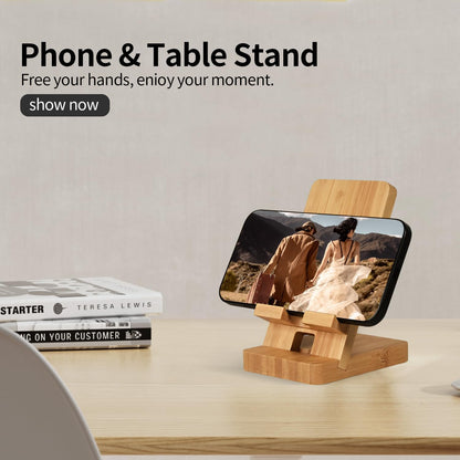 LUCKY BEAN Wood Phone Stand, Desktop Wooden Phone Holder, Portable Office Phone Stand for Desk, Wood ipad Stand， Compatible with iPhone & All Cell Phones (Walnut)