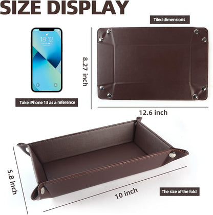 Valet Tray for Men Women 2 Pack - PU Leather Travel Catchall Tray Organizer - Desk Bedside Nightstand Storage Box for Jewelry Key Phone Remote Controller Wallet Watch Glasses Readers -White
