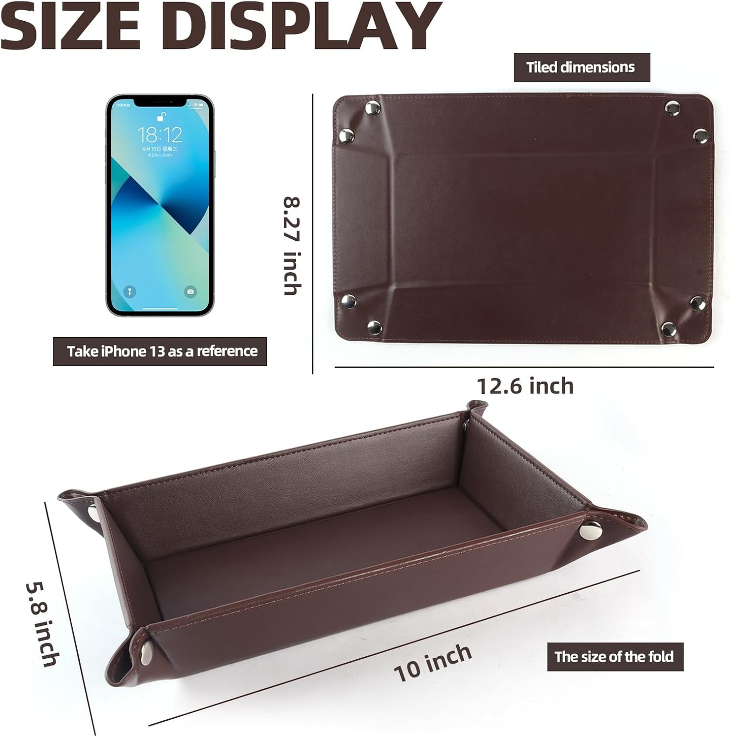 Valet Tray for Men Women - PU Leather Travel Catchall Tray Organizer - Desk Bedside Nightstand Storage Box for Jewelry Key Phone Remote Controller Wallet Watch Glasses Coin Readers -White