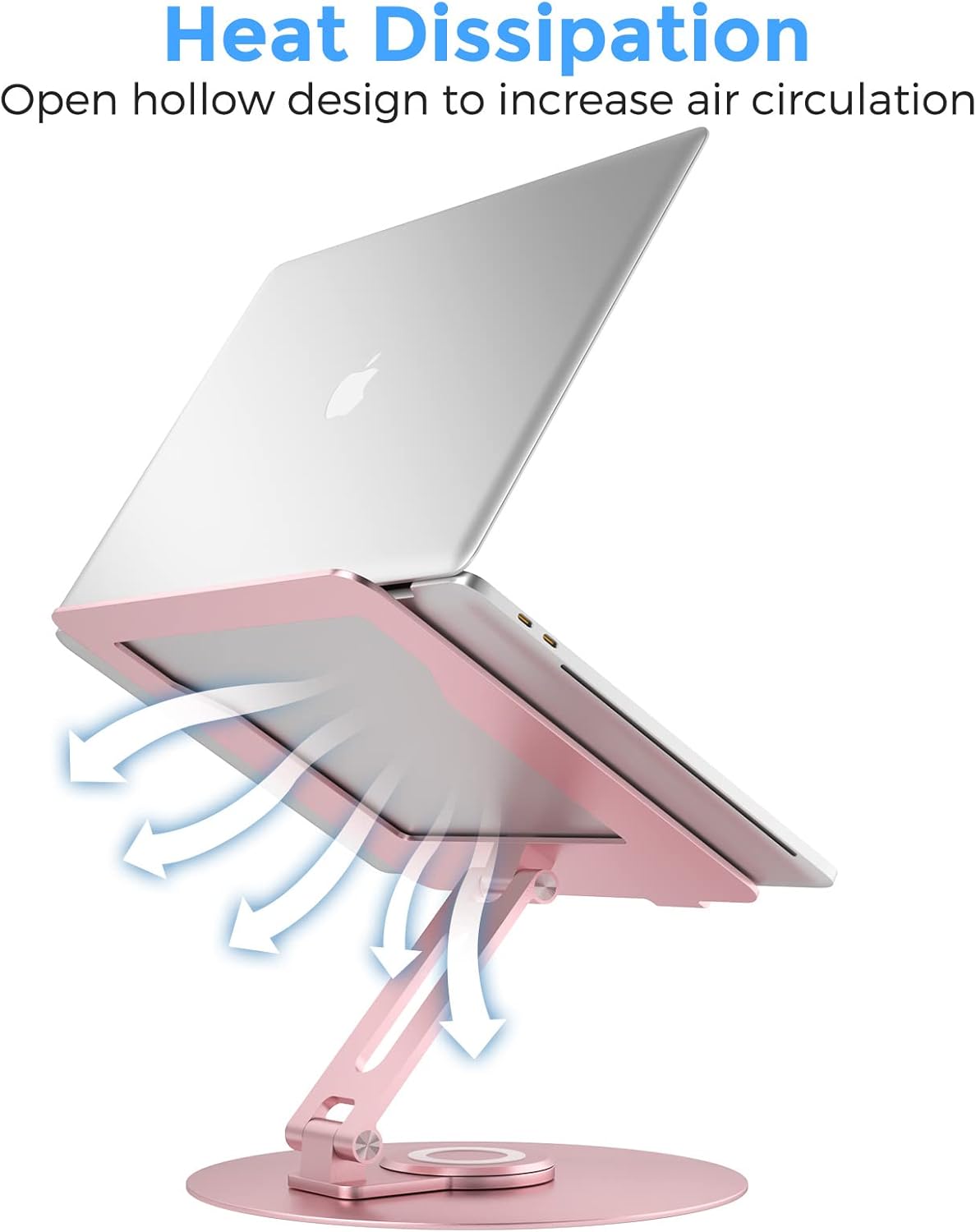 Swivel Laptop Stand for Desk, Adjustable Height Aluminum Computer Stand with 360 Rotating Base, Foldable Ergonomic Riser, Portable Laptop Holder Compatible with MacBook, All Laptops 10-17'', Grey