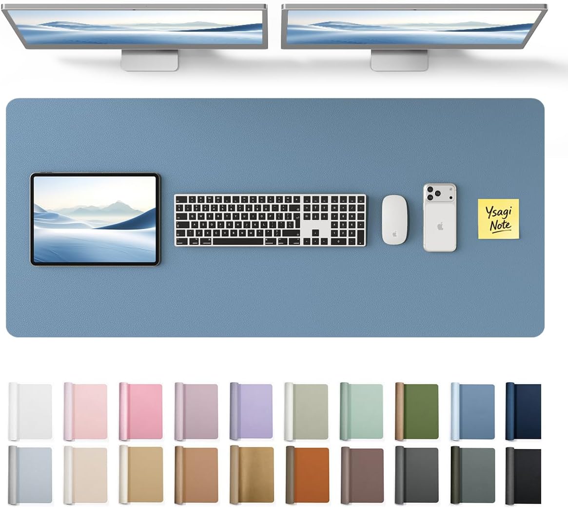 YSAGi Leather Desk Protector, Office Mat, Large Mouse Mat, Non-Slip PU Leather Blotter, Laptop Pad, Waterproof Writing Pad for Office and Home (Light Pink, 23.6" x 13.8") - Colors A