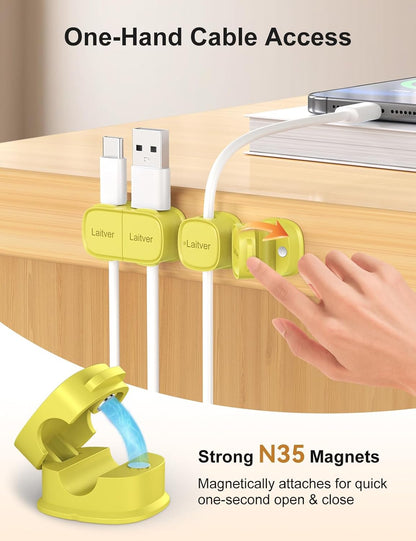 6 Pack Magnetic Cable Clips [1s Open/Lock], Laitver Cord Organizer Holder Strong Adhesive Desk Cable Management- Organize Charging Cords Neatly for Home, Office, Car,Desk, Nightstand