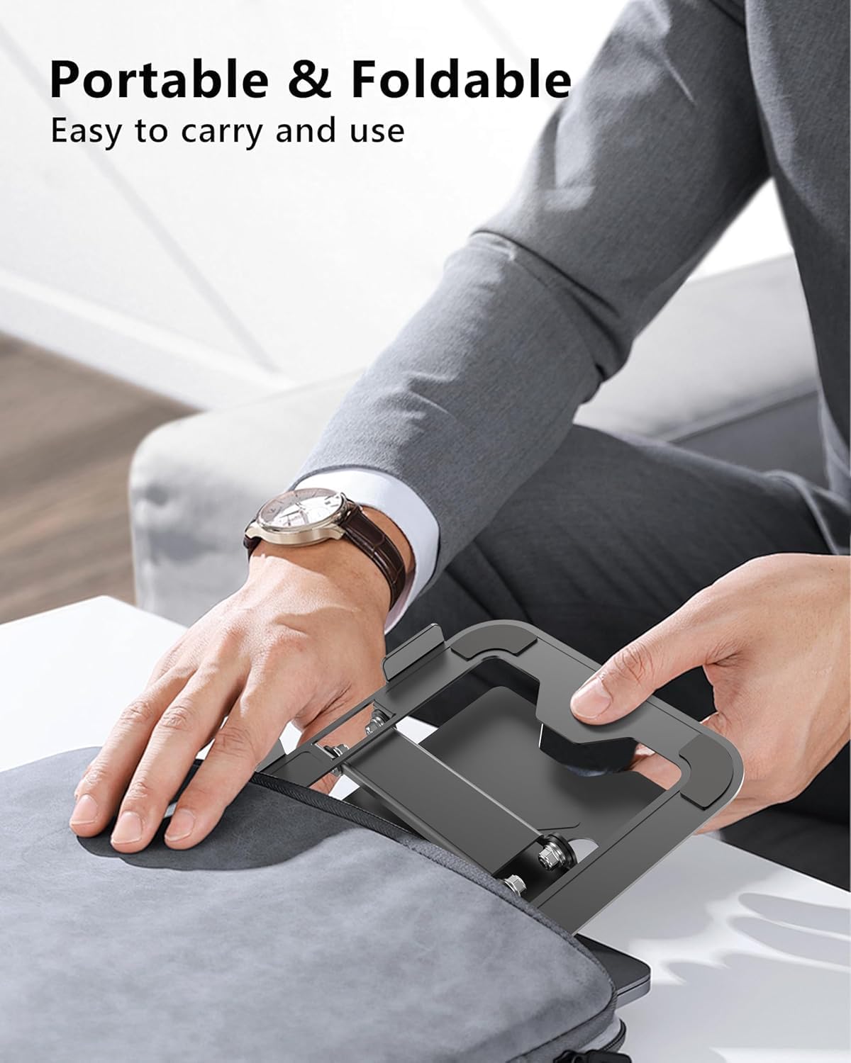 JCZT Adjustable Laptop Stand for Desk, 360° Rotating Base Ergonomic Computer Stand, Laptop Riser Foldable Protable for Office Home Fits Compatible with MacBook Pro/Air Notebook up to 10-16" Black