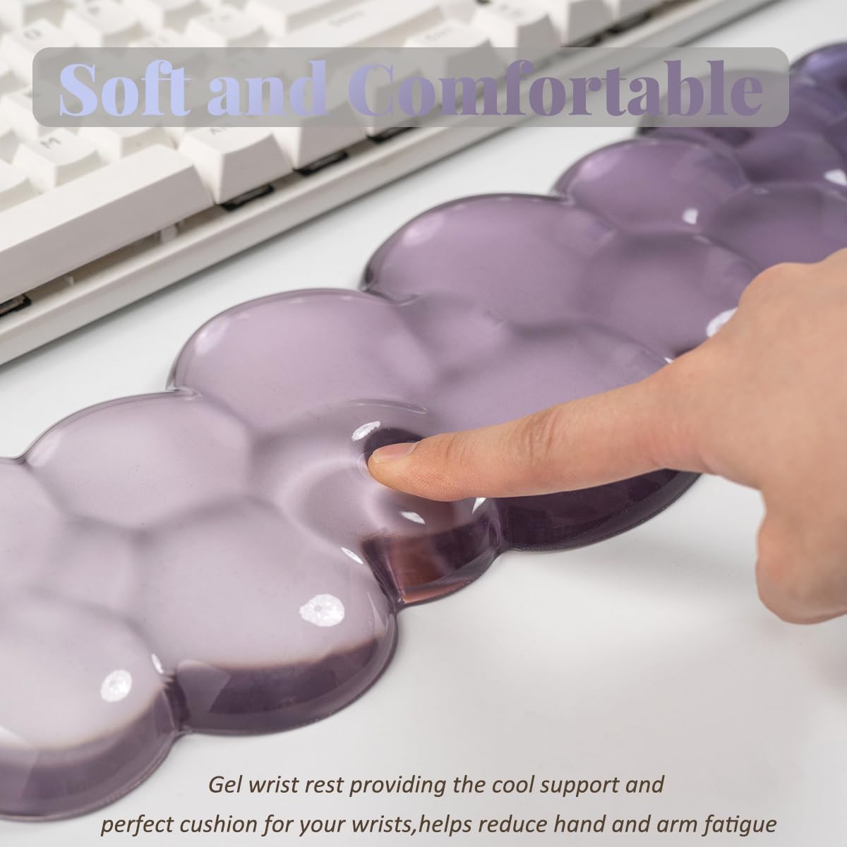 Gel Keyboard Wrist Rest Cloud Set, Clear Ergonomic Wrist Support and Arm Support Keyboard Rest for Typing Pain Relief, with Non-Slip Soft Washable Wrist Rest(Pink Blue)