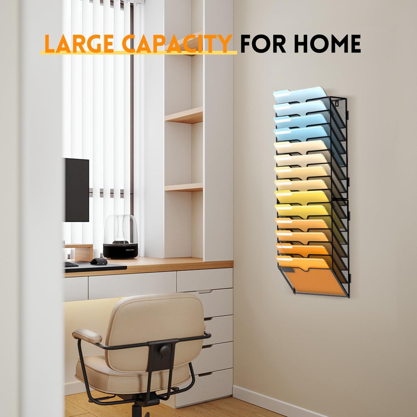 SUPEASY 5 Tier Wall File Organizer, Hanging Wall Mounted Mail Organizer with Label Slots, Metal Mesh File Holder Magazine Rack for Office, Home, School or Classroom, Black