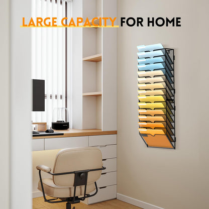SUPEASY 5 Tier Wall File Organizer, Hanging Wall Mounted Mail Organizer with Label Slots, Metal Mesh File Holder Magazine Rack for Office, Home, School or Classroom, Black