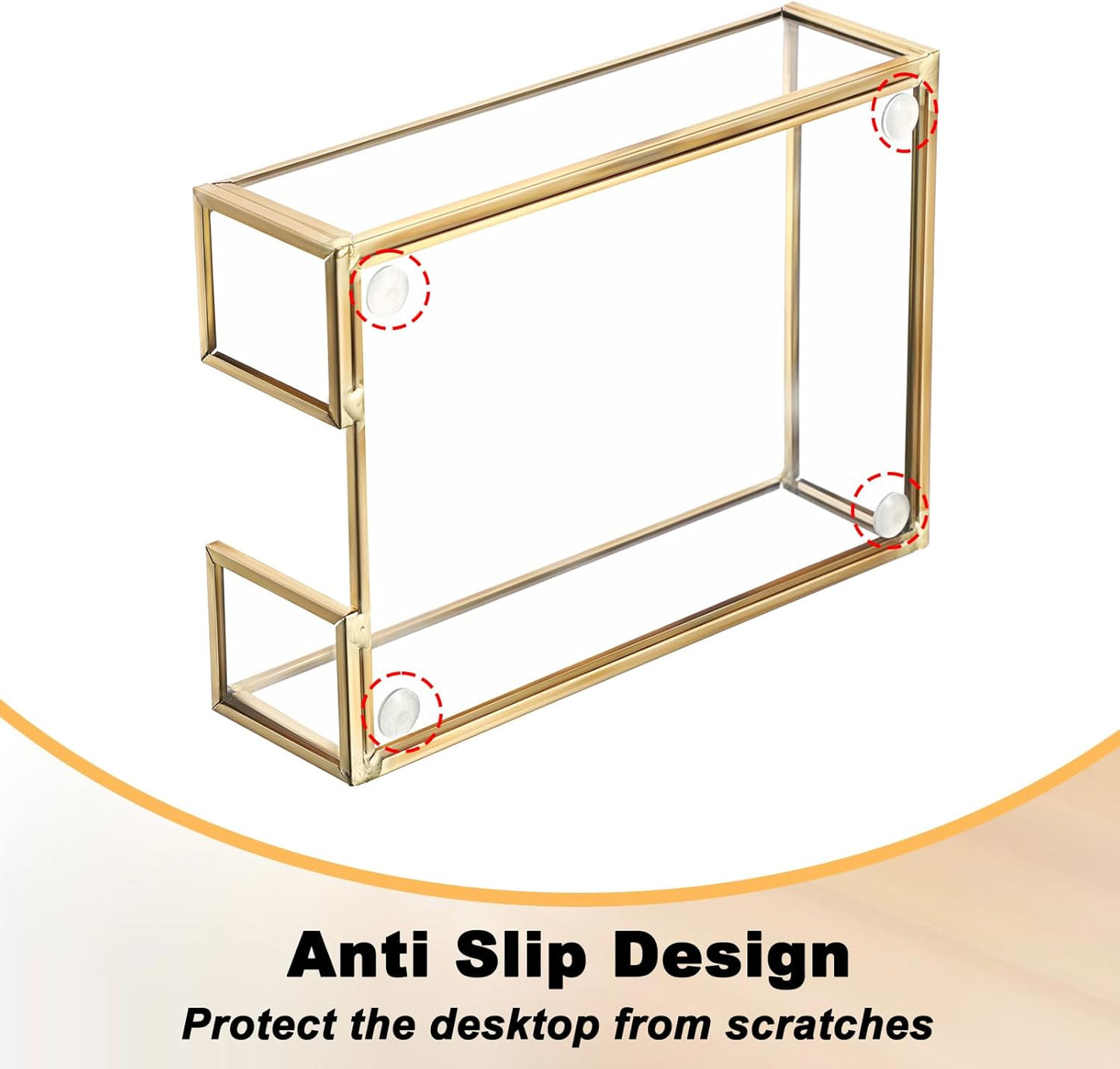 BTSKY Golden Glass 3x3 Inch Sticky Note Holder with Pen Slot, Elegant Post It Note Dispenser with Non-Slip Pads Clear Notepad Holder for Desk Organization Planning, Home Office Decor
