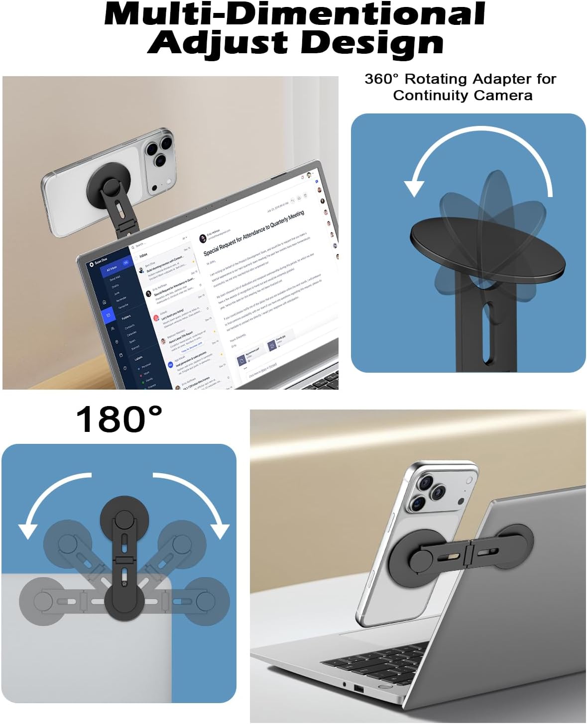 CloudValley Magnetic Phone Laptop Holder Mount, Foldable Hidden Portable Stand for iPhone 17/16/15/14/13 & All Phone, Clamp for Monitor Side, Compatible with Laptop, Desktop, Tesla Model 3/ Y, Silver