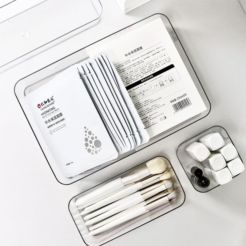 Clear Plastic Drawer Organizers Set, 4-Size Versatile Bathroom and Vanity Drawer Organizer Trays, Storage Bins for Makeup, Bedroom, Kitchen Gadgets Utensils and Office (extra large(3-pcs))
