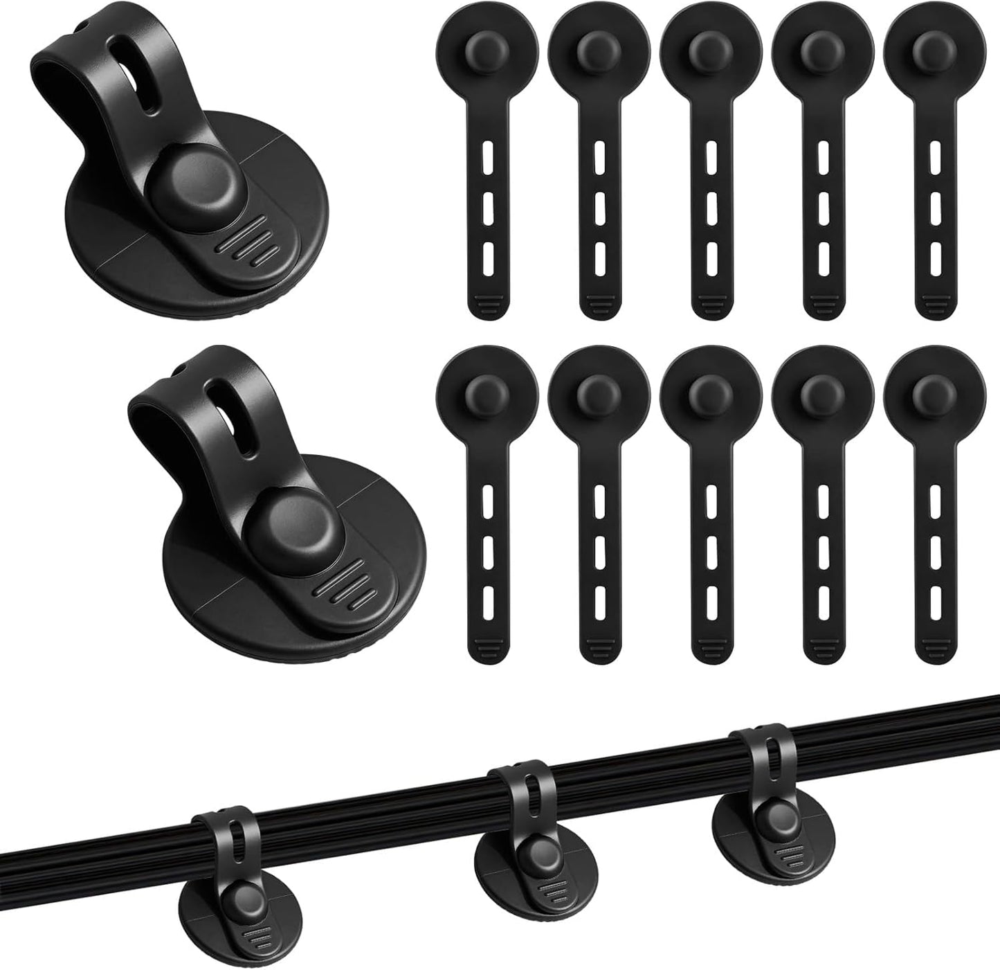 12Pcs Under Desk Cable Management, 2026 New Silicone Adjustable Cable Management Clips for Under-Office Desks Wire Holders, Self Adhesive Sticky-Back Cable Clips