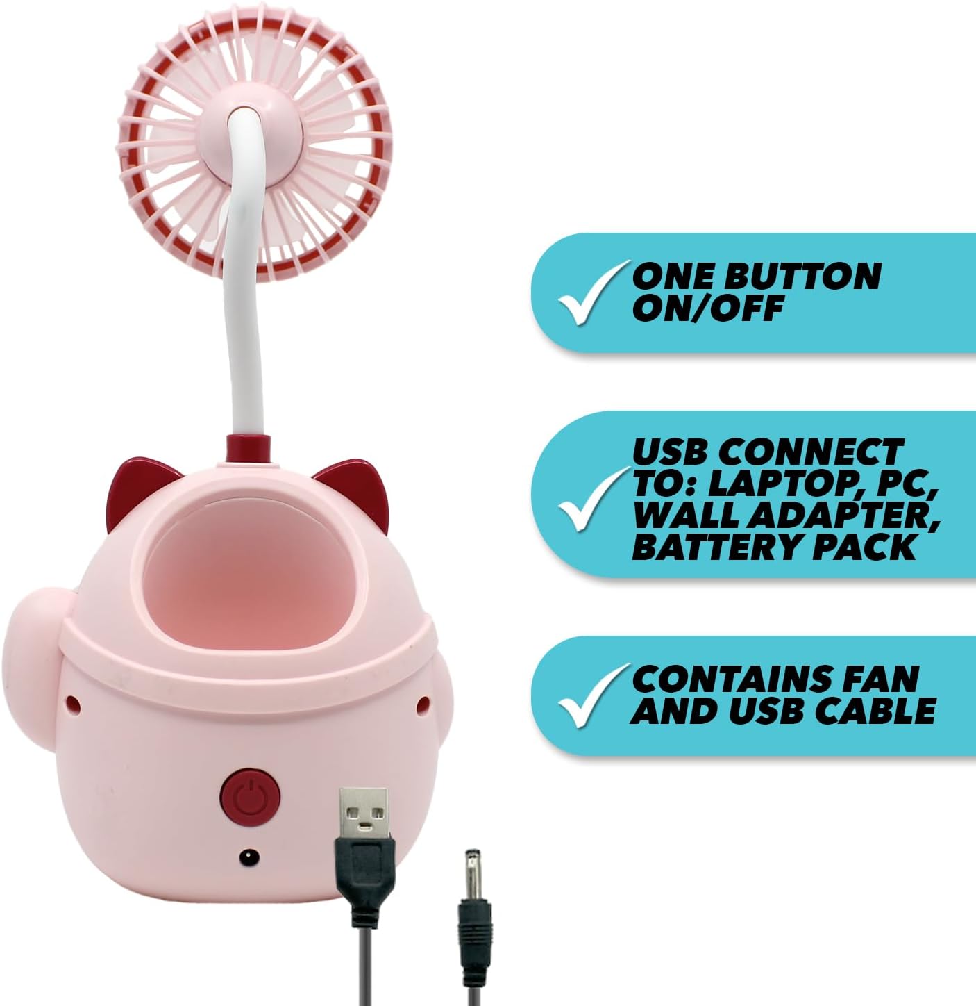 Cute Pink Cat Desk Fan with Pen Holder — Cat Fan for Women, Animal Fan, Funny Office Accessories, Cat Lover Gift, Small USB Fan, Aesthetic Decor