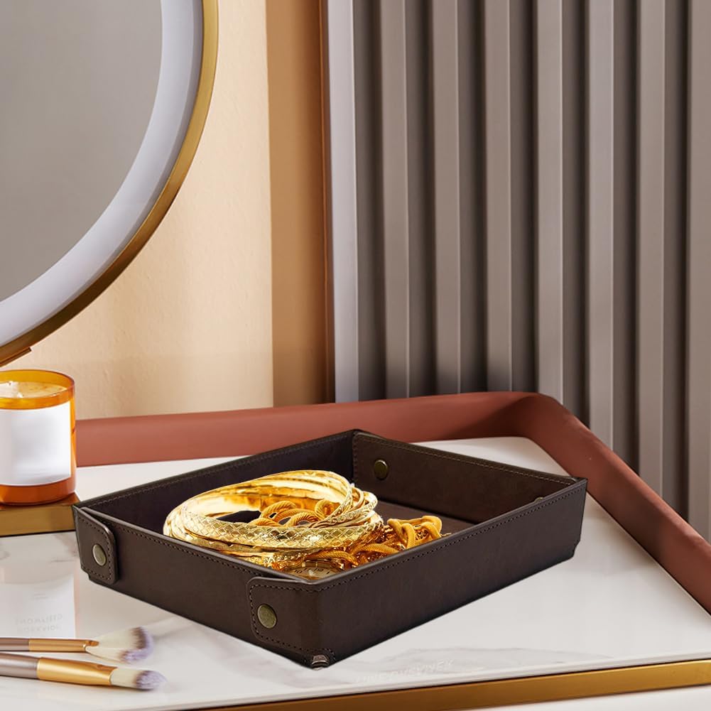 Portable PU Leather Valet Tray for Travel Foldable Leather Jewelry Storage Case Catchall Dish Plate Necklace Black Pendant Organizer Holder Container for Men Women Desk Bedside Drawers