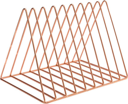 Sooyee 9 Slot Rose Gold Magazine Holder,Desktop File Sorter Organizer Triangle Bookshelf Decor Home Office