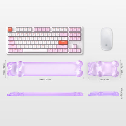 Gel Keyboard and Mouse Wrist Rest Set – Clear Wrist Rest for Computer Keyboard 60%/68%/75%, Comfort & Support for Typing and Gaming(Cute Pink Bear)