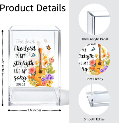Just Breathe Acrylic Cosmetic Organizer Pen Holder, Anxiety Relaxing Acrylic Desk Holder Cup for Pen Pencil, Dandelion Desk Organizer, Mental Health Office Gifts for Coworker Leader Friend