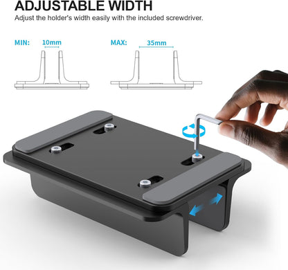 YICOSUN Aluminum Vertical Laptop Stand for Desk - Adjustable Width Dock for MacBook, Surface, Samsung, HP, Dell up to 17.3 inches - Space-Saving & Protective Design - Gray