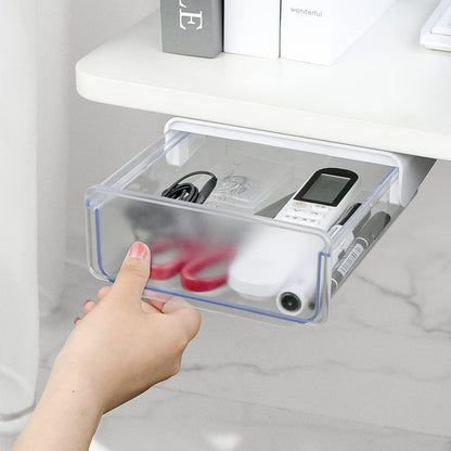 yuntop 1 Pcs Under Desk Drawer, Under Table Hidden Organizer, Plastic Self-adhesive Slide out Under Desk Storage Drawer for Office Dresser Home School Stationery Kitchen (Black)