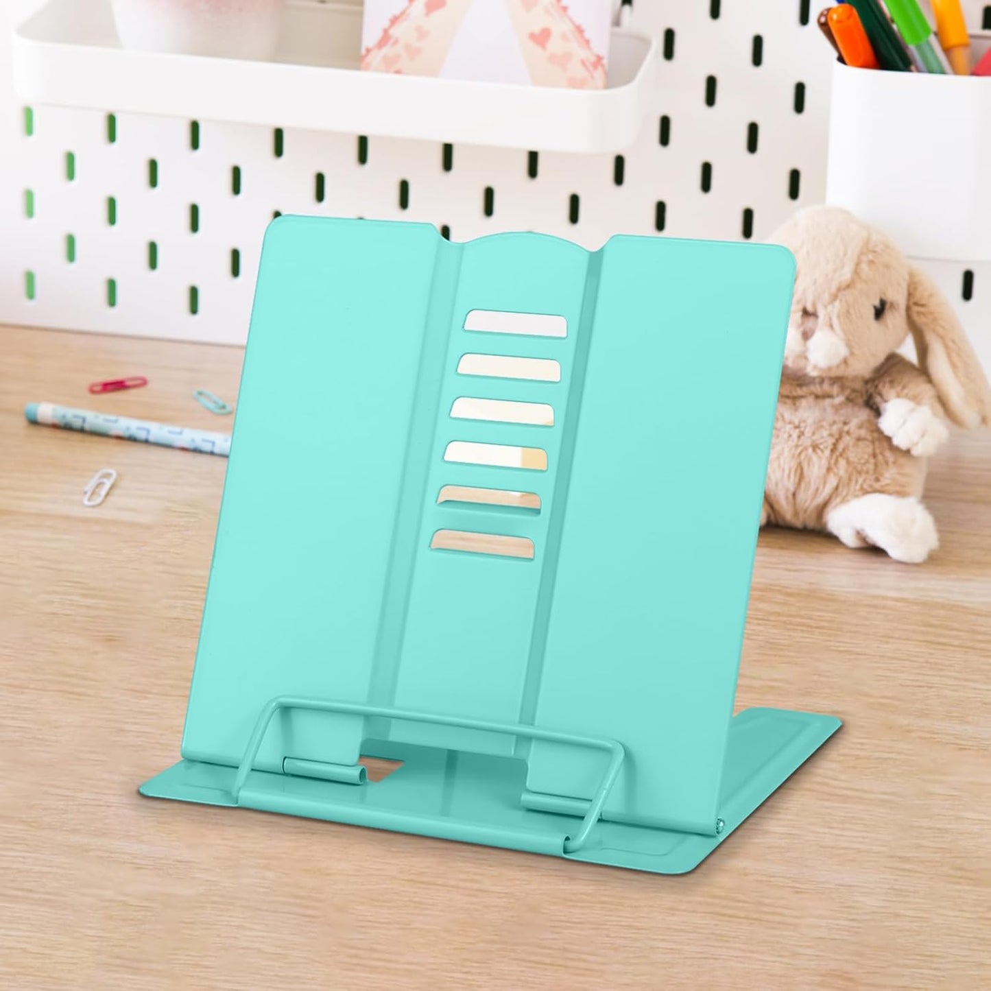 Honagu Small Book Stand Book Holder Metal Desk Stand for Reading Hands Free, Adjustable Cookbook Documents Holder, Portable for Music Books, Textbook, Recipe, Tablet, Ipad, Great Gifts (White)