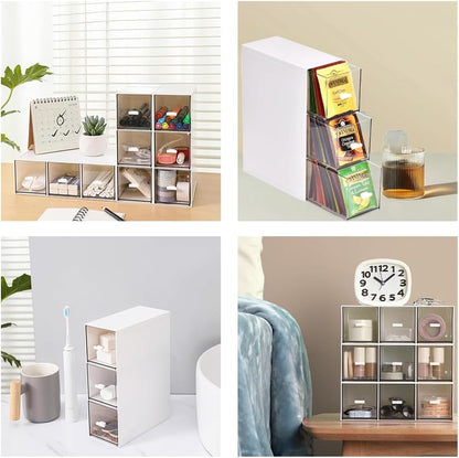Plastic Tea Bag Organizer with 3 Drawers, Desk Drawer Organizer, Stackable Storage Drawers, White Tea Box, Makeup Organizer, Clear Tea Bag Storage, Coffee Storage for Tea Bags, Sugar Packets, Cosmetic