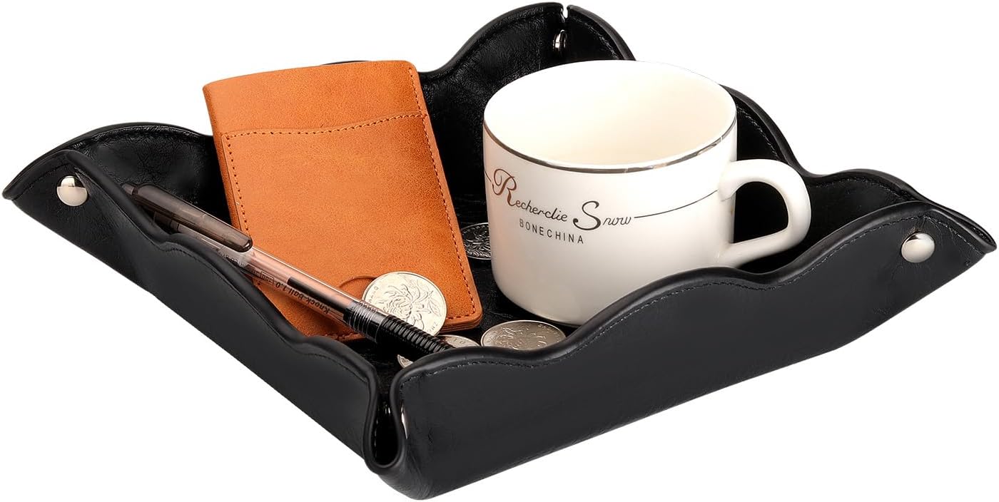 Valet Tray for Men Women 2 Pack - PU Leather Travel Catchall Tray Organizer - Desk Bedside Nightstand Storage Box for Jewelry Key Phone Remote Controller Wallet Watch Glasses Readers -White