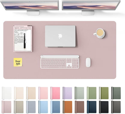 YSAGi Leather Desk Protector, Office Mat, Large Mouse Mat, Non-Slip PU Leather Blotter, Laptop Pad, Waterproof Writing Pad for Office and Home (Light Pink, 23.6" x 13.8") - Colors B