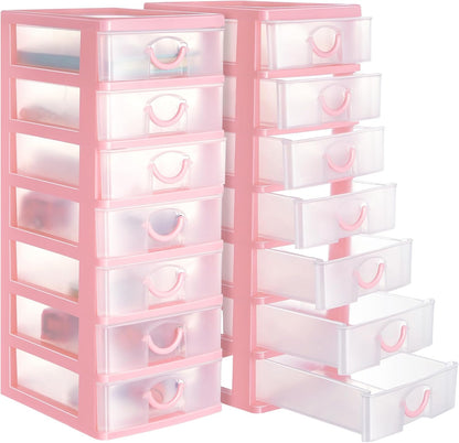 Thyle 2 Pcs Plastic Drawers Organizer Mini Organizer Stackable Plastic Clear Drawer Storage Box Containers Storage Units for Desktop Classroom Craft 6.7 x 4.9 x 13.4 inches(Purple)