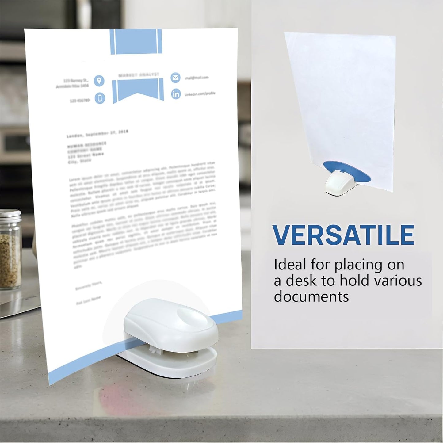 Plastic Document Holder for Typing, Portable Paper Stand with Non-Slip Base for A4 Paper, Compact Reading Clip Holder for Office Desk, Computer, Bank - White