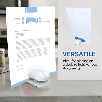 Plastic Document Holder for Typing, Portable Paper Stand with Non-Slip Base for A4 Paper, Compact Reading Clip Holder for Office Desk, Computer, Bank - White
