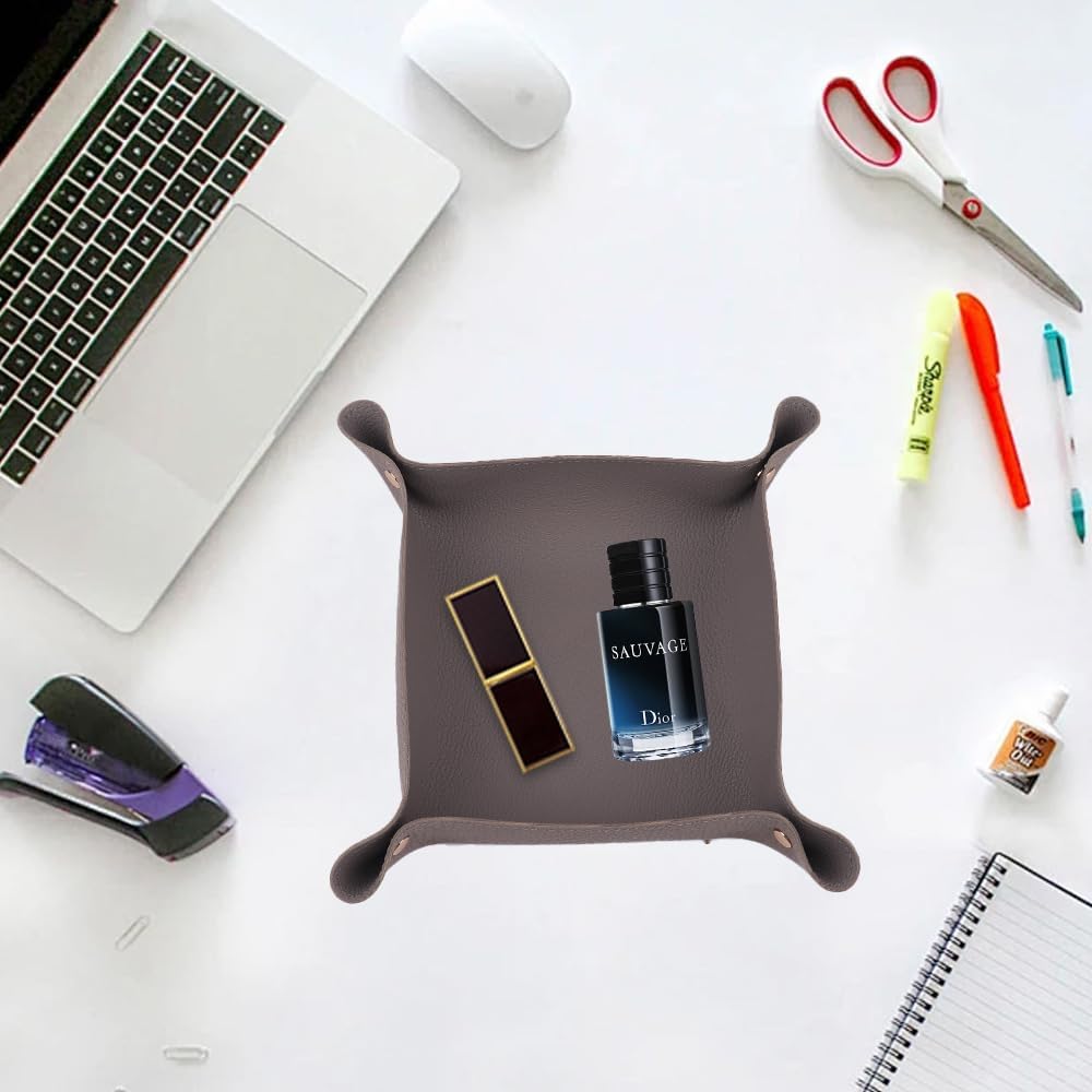 2PC Leather Valet Tray Organizer, Desk Organizer Tray Or Candy Holder, Practical Storage Tool for Travel, Home Or Office (Blue, Large+Extra Large)