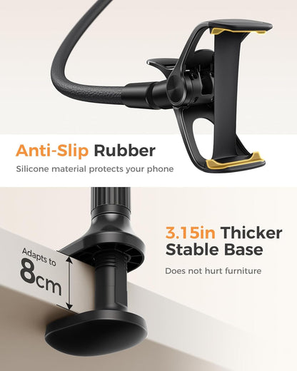 SAIJI Gooseneck Bed Phone Holder, Flexible Long Arm Phone Mount for Desk, Clip Bracket Clamp Stand, iPhone Stand, Mobile Cell Phone Stand Document Camera Nintendo Switch (Black)