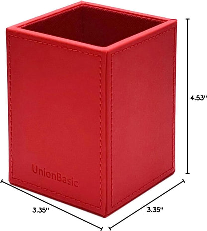 UnionBasic Square Pen Holder, Leather Pencil Cup, Desktop Caddy Stationery Organizer, Beige