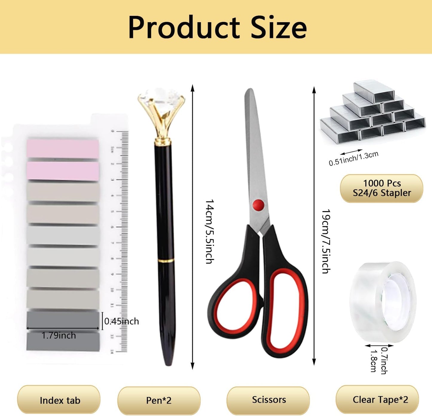 suniya Office Supplies,Gold Desk Accessories,with Stapler,Tape Dispenser,Pen Holder,Scissors,Phone Stand,Staple Remover,Ballpoint Pen,Clear Tape, Staples,Ruler,Clips,Best Gift for Business or Boss