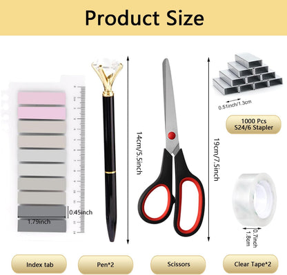 suniya Office Supplies,Gold Desk Accessories,with Stapler,Tape Dispenser,Pen Holder,Scissors,Phone Stand,Staple Remover,Ballpoint Pen,Clear Tape, Staples,Ruler,Clips,Best Gift for Business or Boss
